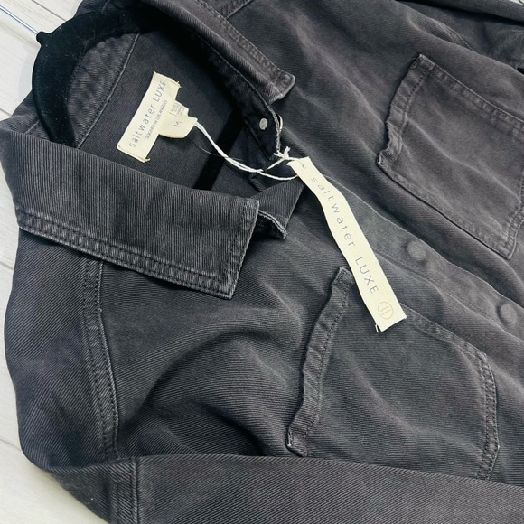 Saltwater Luxe Washed Black Jean Jacket with Fringe 100% Cotten cowgirl biker - Picture 4 of 14